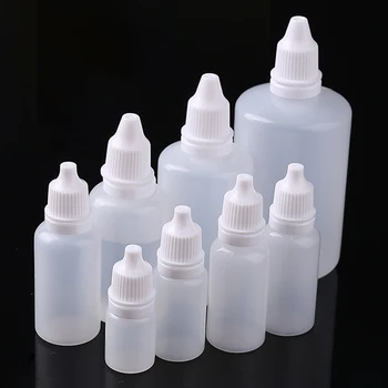 100pcs زجاجات بالقطارة للعصر قطرة العين زجاجة بلاستيكية فارغة السائل قطرة قارورة 3ml 5ml 10ml 15ml 20ml 30ml 50ml 100ml