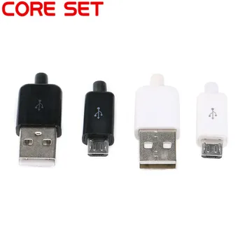 10PCS DIY مايكرو USB 2.0 ذكر المكونات موصلات Kit w/ يغطي أسود أبيض 5P بيانات خط الملحقات واجهة 4/3 في 1 لحام 5 دبوس