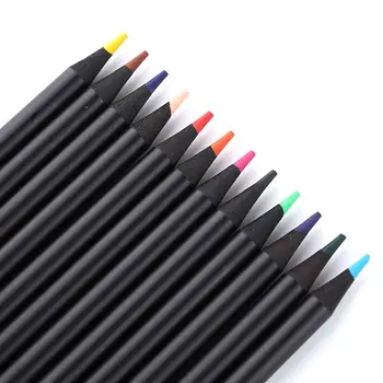 12 جهاز كمبيوتر شخصى جديد قسط رسم قلم رصاص ألوان مختلفة الأقلام الملونة Kawaii المدرسة الأسود أقلام خشبية