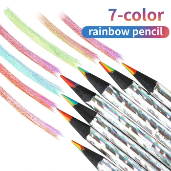 12pcs/مجموعة Kawaii قوس قزح قلم رصاص 7 الألوان متحدة المركز التدرج أقلام هدية للأطفال الأقلام الملونة فن الرسم القرطاسية