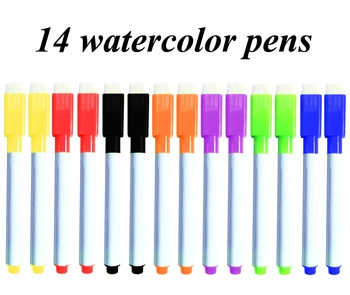 14PCS الألوان المائية والأقلام المدرسة لوحة بيضاء Nevera علامة القلم السبورة المغناطيسية الجافة يمسح ممحاة مطاطية فرشاة مغناطيس الثلاجة