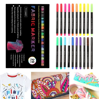 20 الألوان للماء يمرعبرنظام النسيج قلم ماركر دائم لون القلم عن DIY الملابس فن الرسم على الجدران والرسم القلم