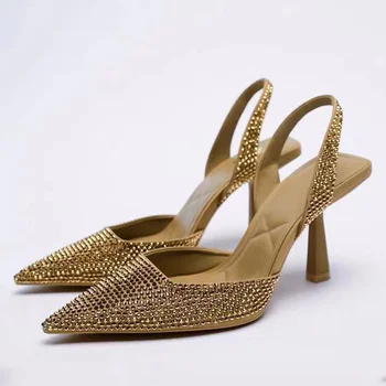 2022 المرأة أزياء عالية الكعب الصنادل الجديدة طرف الخنجر أحذية نسائية مثير عارضة الصنادل السيدات الأحذية الأحذية Zapatillas Mujer