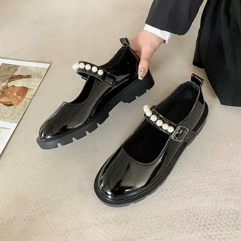 2023 Autumer جديد أزياء لوليتا أحذية النساء الصلبة جولة اصبع القدم منصة مكتنزة ماري جين الأحذية النسائية بالاضافة الى حجم 44 موهير De Mujer