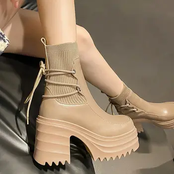 2023 جديدة الأحذية الكاحل النساء الجودة الأحذية منصة أزياء الإناث قصيرة الحذاء الأسود خنجر كعب أحذية للنساء