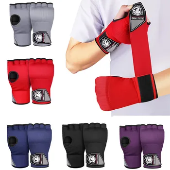 2pcs جل قفازات الملاكمة الملاكمة اليد التفاف الداخلية قفازات طويلة مع حزام المعصم Mma الملاكمة التايلاندية التدريب على القتال اليد واقية