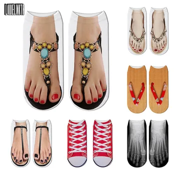 3D المطبوعة الصيف النساء الجوارب الجمجمة قماش أحذية اصبع القدم يتخبط مضحك الكاحل الجوارب عارضة لطيف سعيدة نقية الجوارب القطنية للرجال