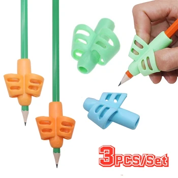 3PCS بإصبعين ثلاثة أصابع سيليكون قبضة القلم لون عشوائي الطالب كتابة المساعدة القرطاسية مصحح غطاء قلم رصاص