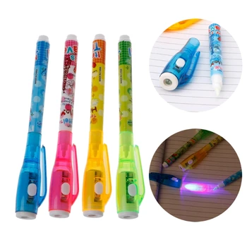 4 حزمة أقلام الحبر غير مرئية مع ضوء الأشعة فوق البنفسجية لطيف الملونة شل تختفي تجسس الأقلام السحرية علامة للحصول على معلومات سرية