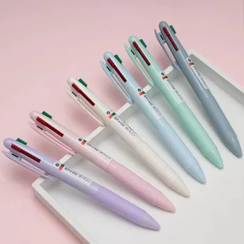 6pcs 4 في 1 متعدد الألوان القلم المبدع 0.5 مم قلم ملون قابل أقلام الحبر متعددة الوظائف القلم الكتابة القرطاسية