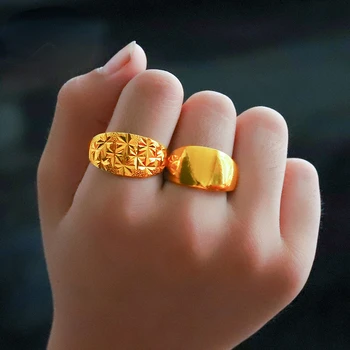999 الذهب الأصفر اللون النقي الحلبة للمرأة الكلاسيكية البسيطة لامع جيبسوفيلا إصبع خاتم الخطوبة بورو بورو دي 24 ك خاتم