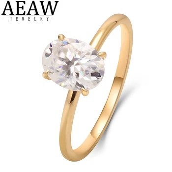 AEAW 1.5 ct د لون البيضاوي مويسانيتي خاتم من الذهب الأصفر عيار 14 قيراط الاشتباك خواتم الزفاف للنساء هدية