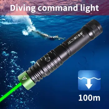 ARCHON J1 تدريب الغوص ضوء الغوص الأمر شعاع الأخضر الشعلة تحت الماء 100m قوية التكتيكية شعاع الأخضر مدرب مصباح يدوي