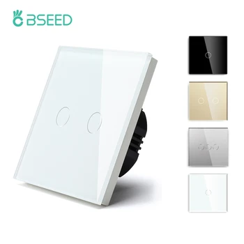 Bseed الاتحاد الأوروبي معيار 1/2/3Gang 1Way مفاتيح تعمل باللمس المنزل مفتاح الضوء الأسود والأبيض الذهبي مع الكريستال الزجاج لوحة الطاقة التبديل الجدار