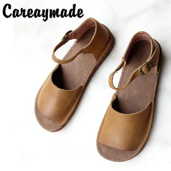 Careaymade-رئيس جديد طبقة جلد البقر النقي المصنوعة يدويا الأحذية الرجعية الفن موري فتاة الأحذية المرأة الصنادل عارضة الأدب