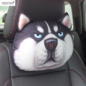 CHIZIYO أحدث 2023 3D المطبوعة أفطس دمية الكلب الوجه السيارة مسند الرأس الرقبة بقية السيارات وسادة الرقبة بدون حشو