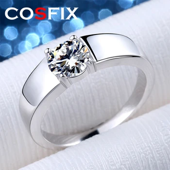 COSFIX د لون 1 قيراط كل مويسانيتي خاتم للرجال 925 الفضة الاسترليني محاكاة الماس الزفاف الفرقة الكلاسيكية قطع جولة مع GRA الدائري