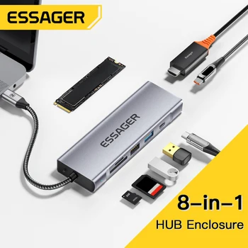 Essager 8-in-1 USB Hub مع القرص وظيفة التخزين USB Type-c إلى HDMI متوافق مع أجهزة الكمبيوتر المحمول رصيف محطة ماك بوك برو الهواء M1 M2