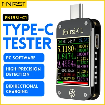 FNIRSI-C1 نوع C-PD الزناد USB-الفولتميتر ج مقياس التيار الكهربائي شحن سريع بروتوكول اختبار نوع C-متر بنك الطاقة تستر مع برامج الكمبيوتر