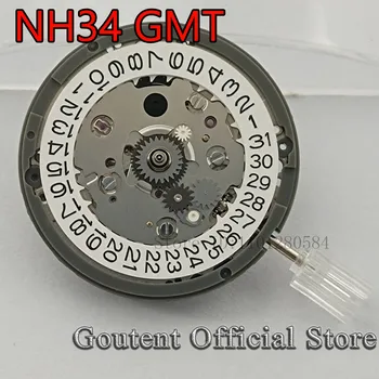 Goutent اليابان 24 جواهر NH34A NH34 التلقائي الساعات الميكانيكية الحركة 21600bph الأبيض نافذة التاريخ أجزاء اليد