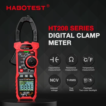 HABOTEST HT208 المشبك متر 1000A 1000V AC DC صحيح RMS الرقمية المشبك متر Amperimetrica السعة الحرارة أوم اختبار هرتز