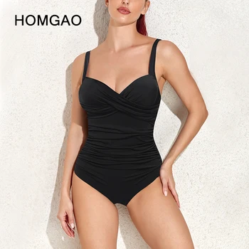 HOMGAO الأسود رفع ملابس السباحة المرأة مثير البطن السيطرة قطعة واحدة ملابس السباحة بالاضافة الى حجم ملابس التخسيس شاطئ بيكيني