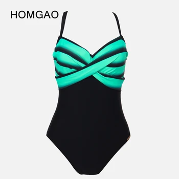 HOMGAO دفع المرأة قطعة واحدة ملابس السباحة 2023 جديدة ملابس السباحة مثير الخامس الرقبة مخطط ارتداءها فام ثياب السباحة بيكيني