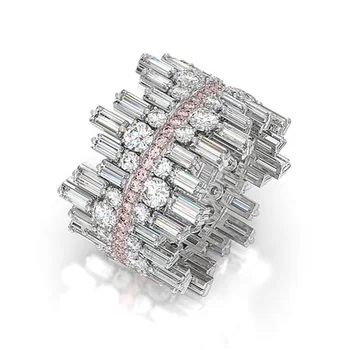 Huitan رائع اللون الفضي زركونيا مكعب حفل زفاف خاتم للنساء شخصية مخالفة تصميم المجوهرات العصرية حجم6-10