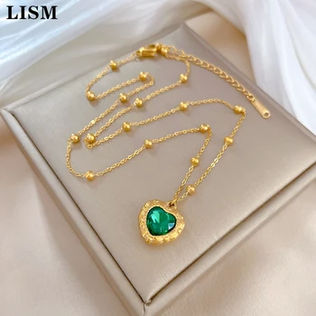 LISM 316L الفولاذ المقاوم للصدأ لون الذهب الكورية بسيطة الأخضر على شكل قلب قلادة قلادة للنساء عاشق الحب اللانهائي المجوهرات