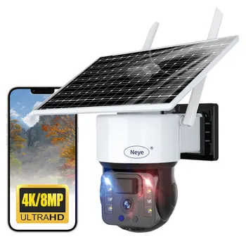 N_eye 8MP 4K واي فاي الشمسية الكاميرا في الهواء الطلق كامل اللون الرؤية الليلية رئيس كاميرا IP مع لوحة للطاقة الشمسية