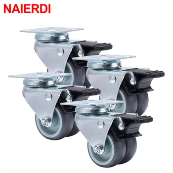 NAIERDI 4 عجلات عجلات 2 بوصة الثقيلة قطب لينة من المطاط الأسطوانة مع الفرامل منصة عربة عجلات الأثاث