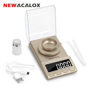 NEWACALOX 0.001 g الدقة الرقمية مجوهرات مقياس 50g/100g/200g USB بالطاقة إلكتروني يزن مقياس LCD مصغرة مختبر التوازن 0.001 g