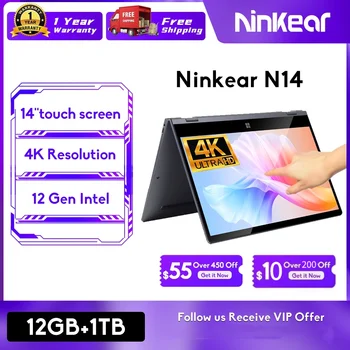 Ninkear N14 كمبيوتر محمول 14 بوصة 4K الشاشة التي تعمل باللمس المحمول 12 Generation Intel N95 المعالج 12GB DDR5 + 1TB SSD ويندوز 11 ألترابوك