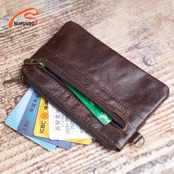 NUPUGOO خمر صغيرة محفظة نقود صغيرة الرجال محفظة جلد حقيبة البني قليلا عارضة حقيبة سستة جيب مفتاح بطاقة المال أكياس