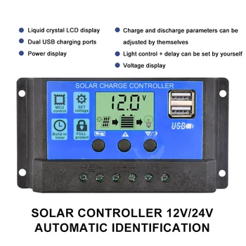PWM 60A 50A 40A 20A 30A 10A الشمسية الشحن والتفريغ تحكم 12V 24V السيارات LCD منظم للطاقة الشمسية مع Dual USB 5V جديدة