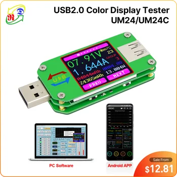 RD UM24 UM24C التطبيق USB 2.0 شاشة LCD الفولتميتر التيار الكهربائي شحن البطارية الجهد الحالي متر المتعدد كابل قياس اختبار