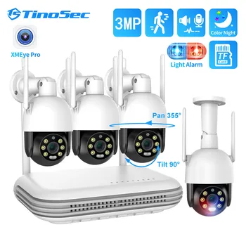 TinoSec 3MP لاسلكية واي فاي الكاميرا كيت H. 265 PTZ 8CH NVR الأمن نظام الكاميرا اتجاهين الصوت السيارات الإنسان تتبع المراقبة كام