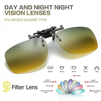 UV400 يوم ليلة رؤية الاستقطاب النظارات الشمسية كليب على Anti-Glare القيادة النظارات