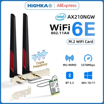 Wi-Fi 6E إنتل AX210 بطاقات شبكة الاتصال اللاسلكية 5374Mbps 6Ghz بلوتوث 5.3 AX210NGW 10dBi هوائي سطح المكتب Kit for PC M. 2 بطاقة واي فاي