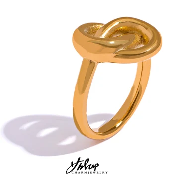 Yhpup سحر المعادن الإبداعية عقدة الفولاذ المقاوم للصدأ 18K الذهب مطلي مقاوم للماء أزياء خاتم بيان المجوهرات الأنيقة للنساء