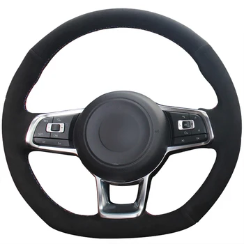 أسود من جلد الغزال فو مخيط اليد السيارة تغطية عجلة القيادة فولكس فاجن فولكس فاجن جولف 7 GTI غولف R MK7 فولكس فاجن بولو GTI شيروكو 2015 2016