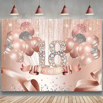 ارتفع الذهب 18 عيد ميلاد سعيد خلفية الديكور بالون الوردي الماس 18 عاما الطرف التصوير خلفية Sweet18 راية
