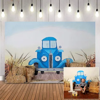 الأزرق الصغير شاحنة خلفية كعكة سحق التصوير عيد ميلاد 1 صورة شخصية خلفية قش للأطفال حديثي الولادة خلفية دعم