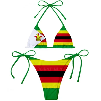 البلد الأفريقي وكينيا المغرب زامبيا زمبابوي العلم 3D الطباعة النساء الصغرى بيكيني مجموعة الصيف ثياب مثير الشاطئ بلباس البحر