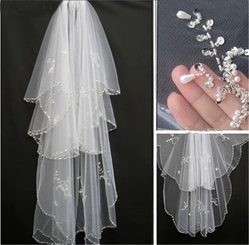 الحجاب الزفاف 2023 جديدة 2T الحجاب للعروس حافة كريستال مطرز الحجاب الزفاف مع مشط الزفاف الحجاب
