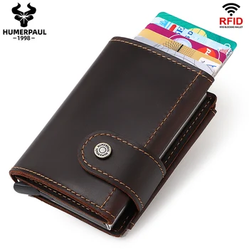 الحد الأدنى ألومنيوم حامل بطاقة الائتمان المحفظة للرجال RFID خمر حقيبة جلدية البنك حامل البطاقة حالة جودة محفظة نقود