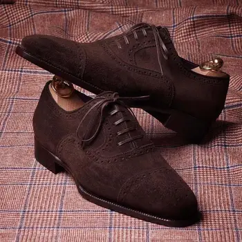 الرجال الأحذية البروغ حذاء أيرلندي من جلد الغزال البني الأسود تنفس الدانتيل متابعة قطيع من الصعب ارتداء رجال الأعمال والاحذية موهير De Hombre