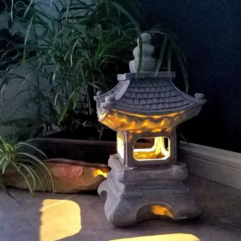 الصمام الشمسية ضوء حديقة مصباح النمط الصيني زن برج حجر ديكور حديقة زخرفة الراتنج الحرف في الهواء الطلق الحجر الجيري