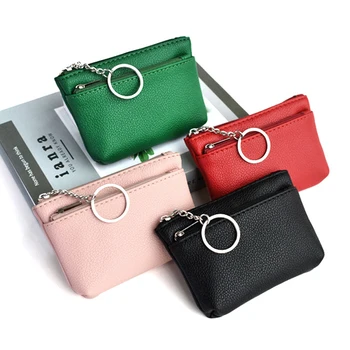 العلامة التجارية الجديدة PU جلد محفظة نقود صغيرة تغيير المحافظ المرأة محافظ حامل البطاقة الحقيبة سستة سلسلة المفاتيح الجيب الاطفال عملة جيب