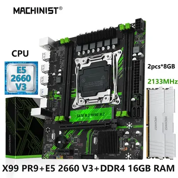 الماكنه PR9 X99 LGA 2011-3 مجموعة اللوحة عدة Xeon E5 2660 V3 المعالج CPU+DDR4 2*8GB من ذاكرة الوصول العشوائي الذاكرة usb3.0 NVME/M. 2 SATA M-ATX